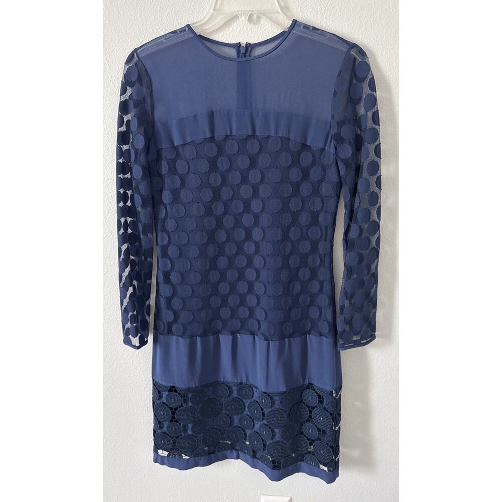 Diane von Furstenberg Silk Enny Navy Polka Dot Embroidered Mesh Dress Size 2